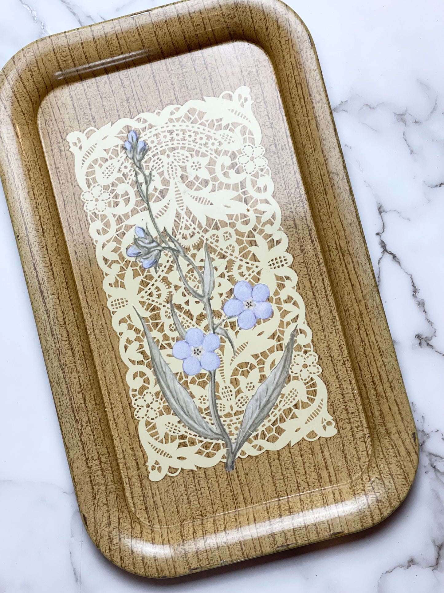 Vintage Metal Tray with Violets